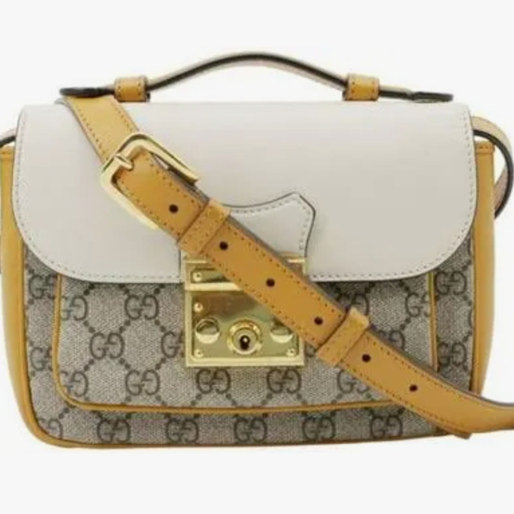 Designer Gucci GG Supreme Beige and Tan Cross Body Bag Used